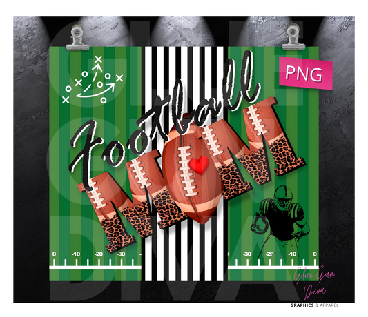 Football Mom Green and Stripes -  Digital tumbler wrap for 20 oz skinny straight tumbler