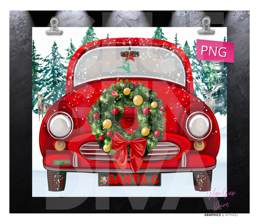 Santa's car- Digital tumbler wrap for 20 oz skinny straight tumbler