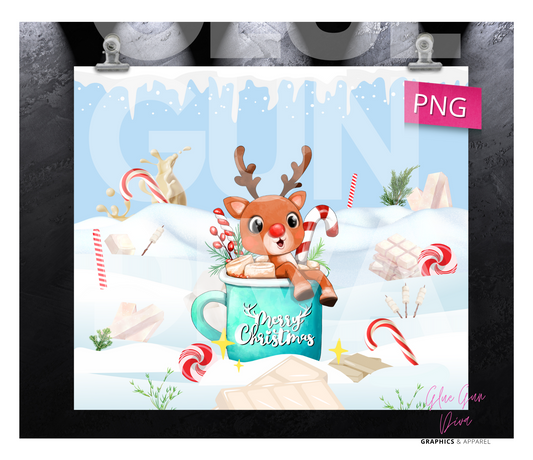 Rudolph Cocoa Mug - Digital tumbler wrap for 20 oz skinny straight tumbler