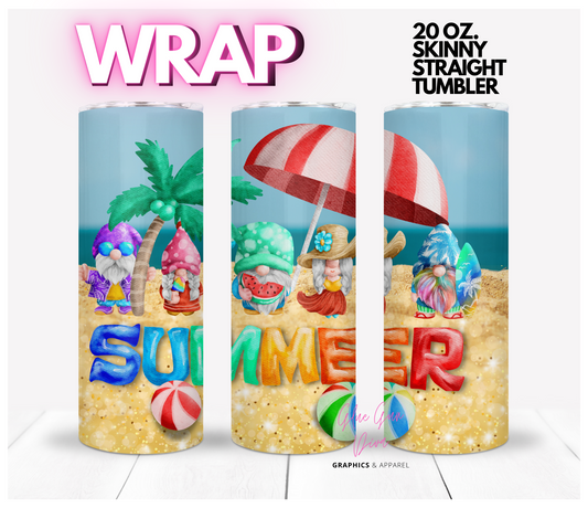 Summer Gnomes- Digital tumbler wrap for 20 oz skinny straight tumbler