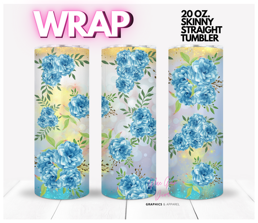 Blue Roses Fantasy - Digital tumbler wrap for 20 oz skinny straight tumbler