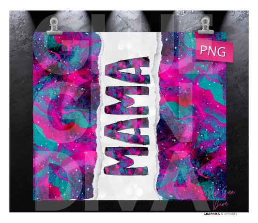 Mama Fuchsia and teal abstract-  Digital tumbler wrap for 20 oz skinny straight tumbler