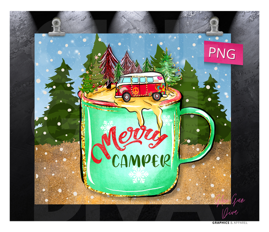 Merry Camper - Digital tumbler wrap for 20 oz skinny straight tumbler