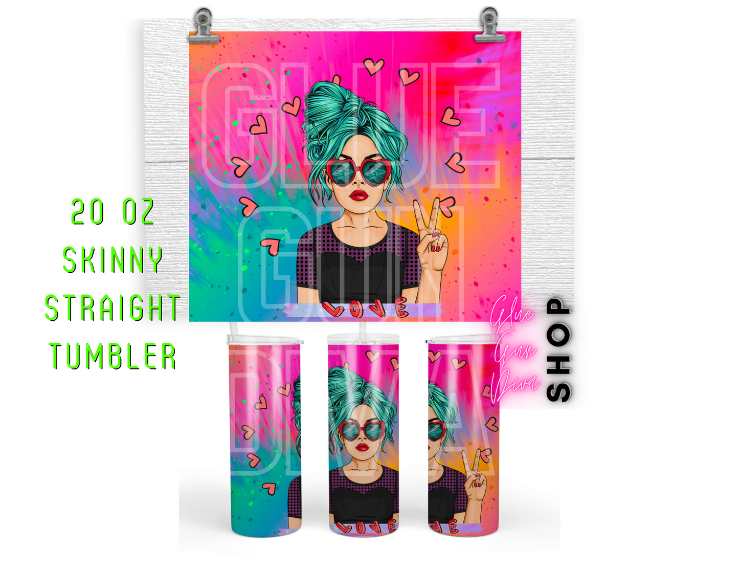 POP CULTURE Love girl blue hair peace, handmade Insulated Tumbler