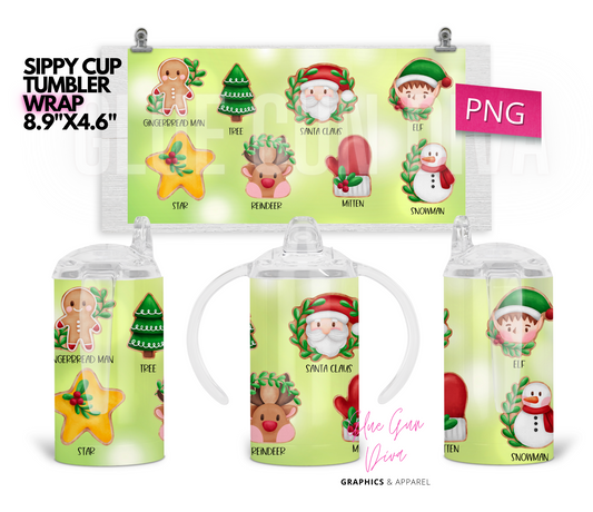 Christmas Cookies - Digital Sippy Cup Wrap for kid's cups 12 oz