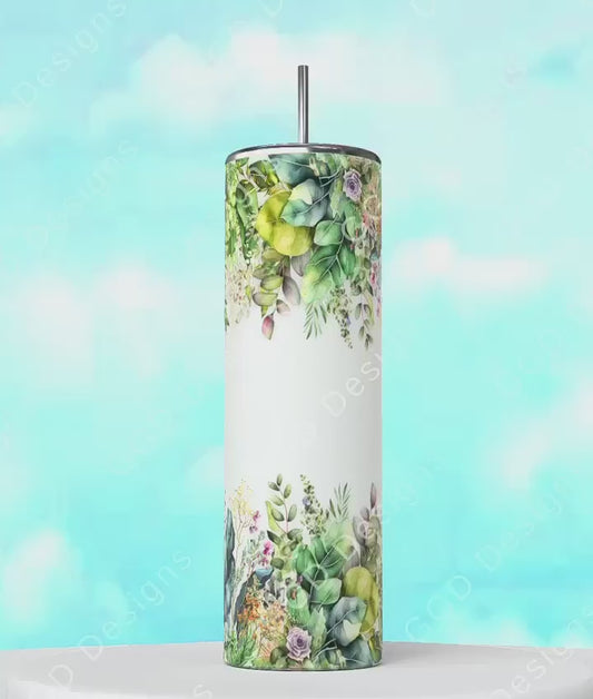 Green Foliage Border-   Digital tumbler wrap for 20 oz skinny straight tumbler