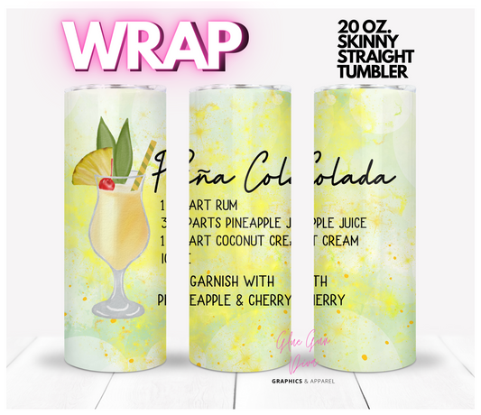 Pina Colada- Digital tumbler wrap for 20 oz skinny straight tumbler