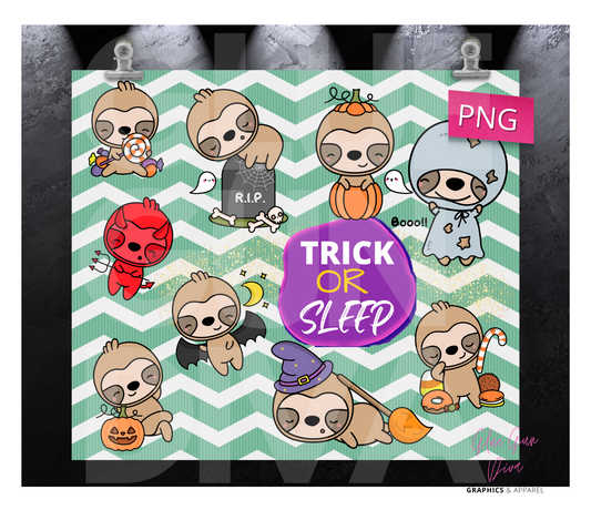 Trick or Sleep Sloth -  Digital tumbler wrap for 20 oz skinny straight tumbler