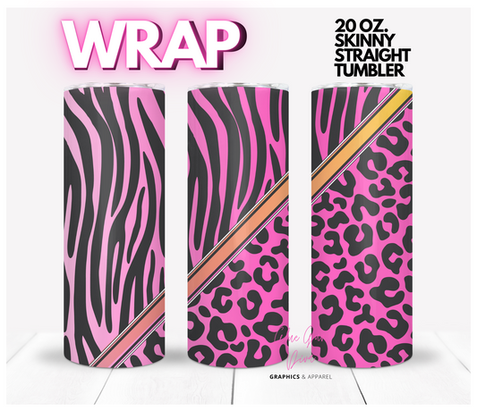 Bundle of Two Animal Prints - Pink and Teal-  Digital tumbler wrap for 20 oz skinny straight tumbler