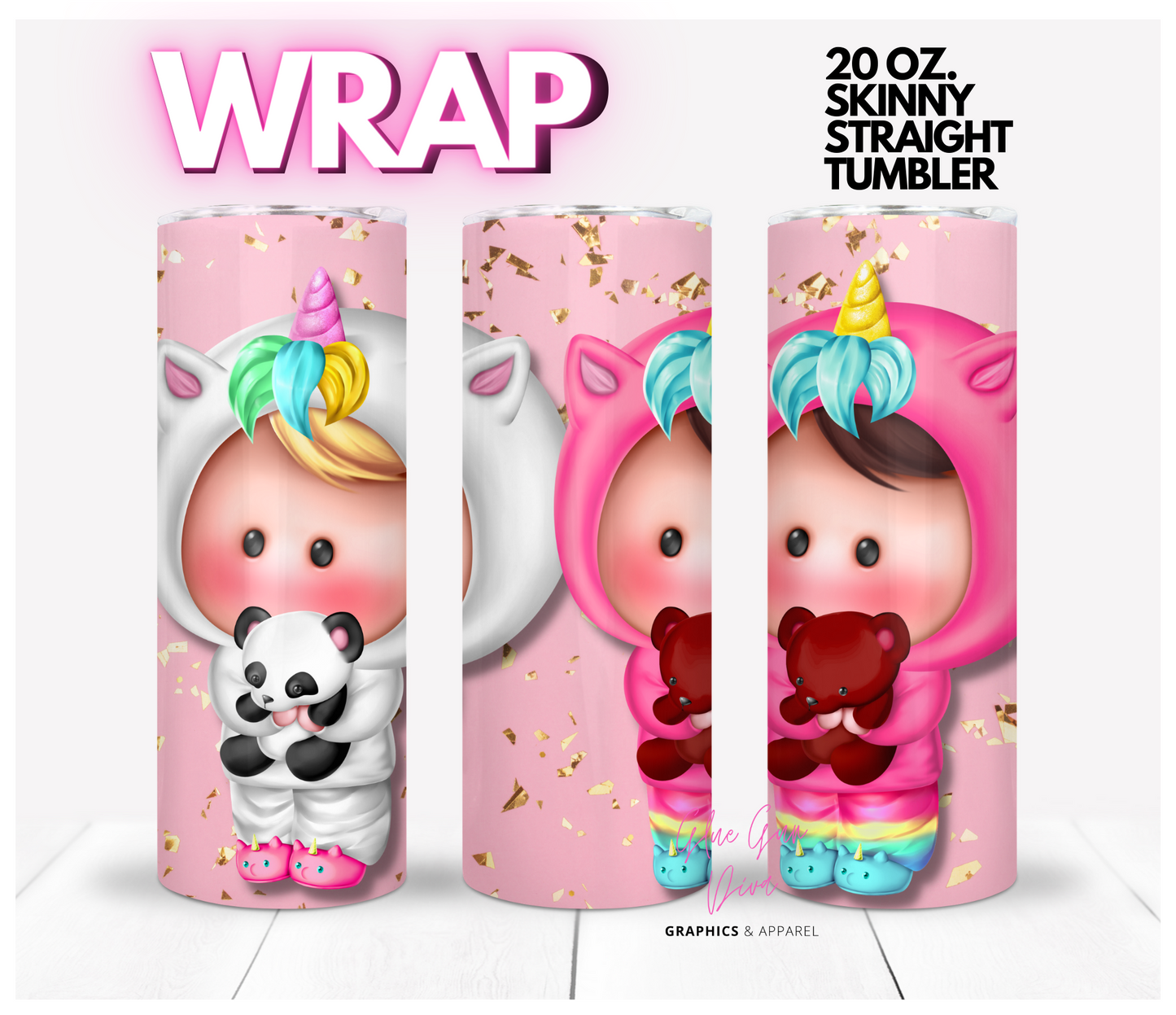 Baby Unicorns - Digital tumbler wrap for 20 oz skinny straight tumbler