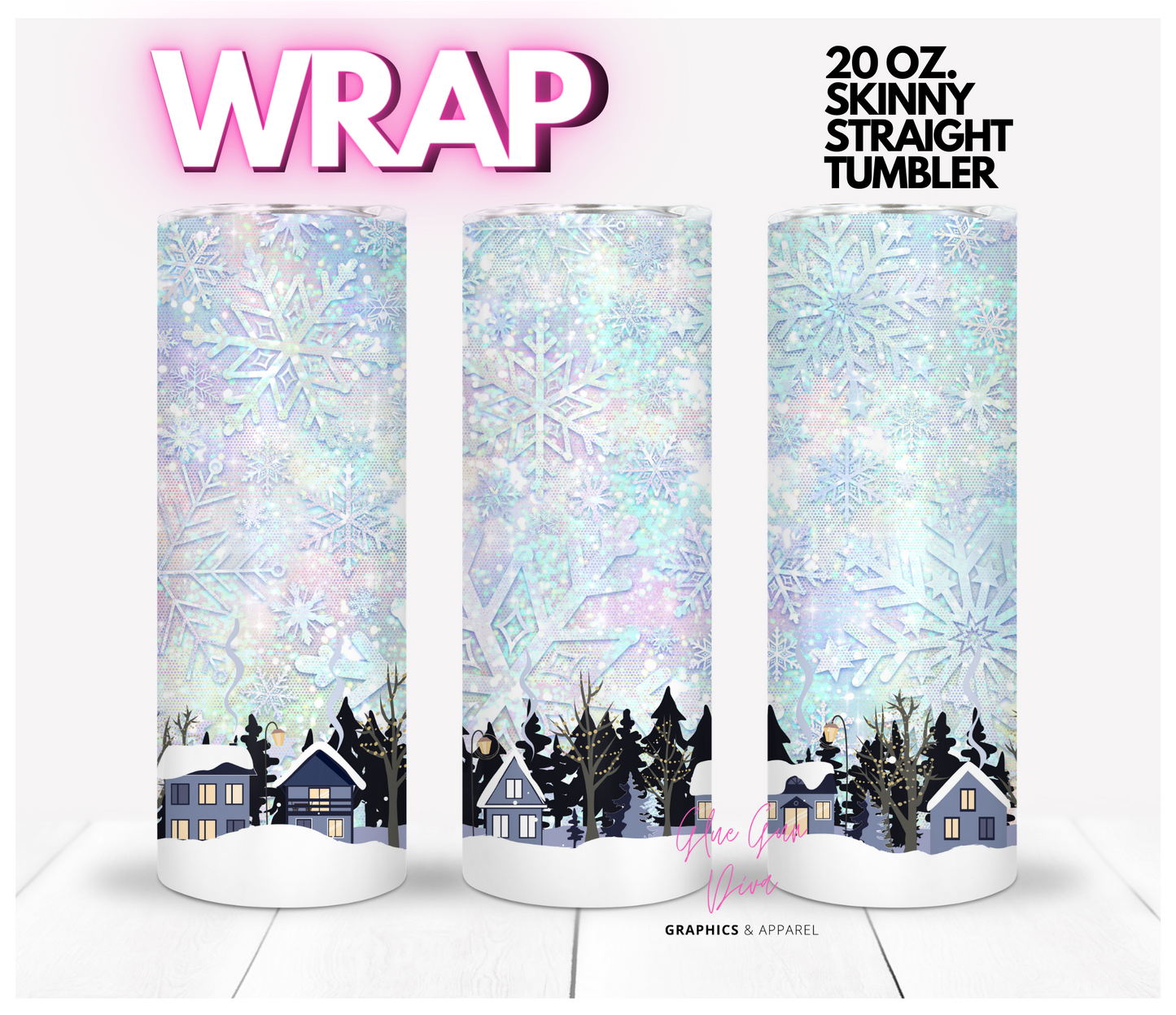 Snowflake village - Digital tumbler wrap for 20 oz skinny straight tumbler