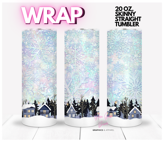 Snowflake village - Digital tumbler wrap for 20 oz skinny straight tumbler