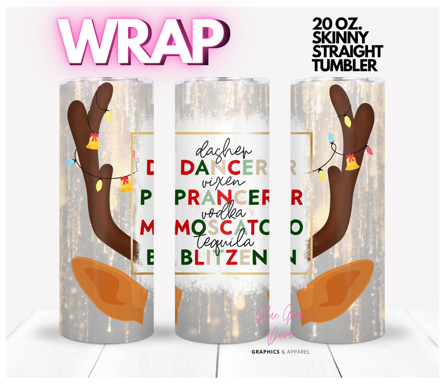 Reindeers - Digital tumbler wrap for 20 oz skinny straight tumbler