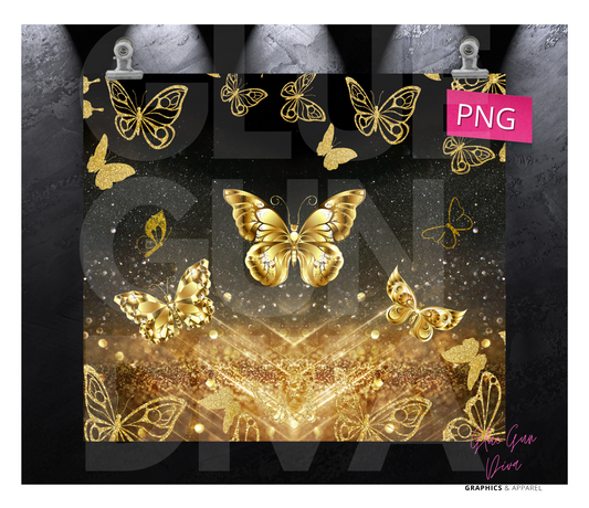 Golden Butterflies - Digital tumbler wrap for 20 oz skinny straight tumbler