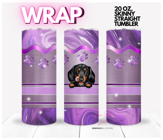 Purple Swirl Daschshund Peek - Digital tumbler wrap for 20 oz skinny straight tumbler