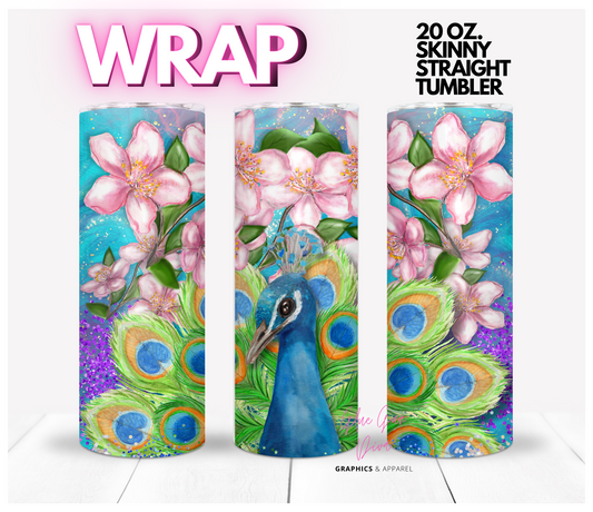 Peacock Magic- Digital tumbler wrap for 20 oz skinny straight tumbler