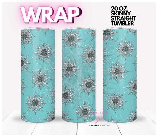 Crystal Snowflakes Teal- Digital tumbler wrap for 20 oz skinny straight tumbler