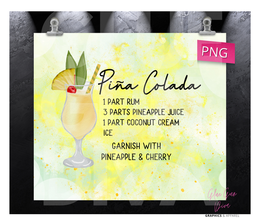 Pina Colada- Digital tumbler wrap for 20 oz skinny straight tumbler