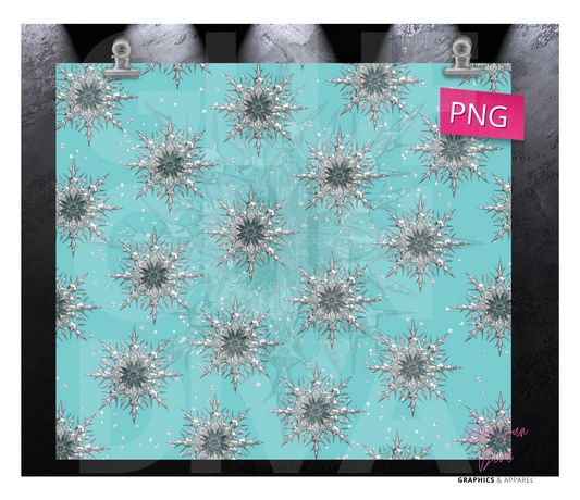 Crystal Snowflakes Teal- Digital tumbler wrap for 20 oz skinny straight tumbler