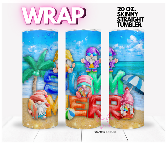 Summer Gnomes Stacked- Digital tumbler wrap for 20 oz skinny straight tumbler