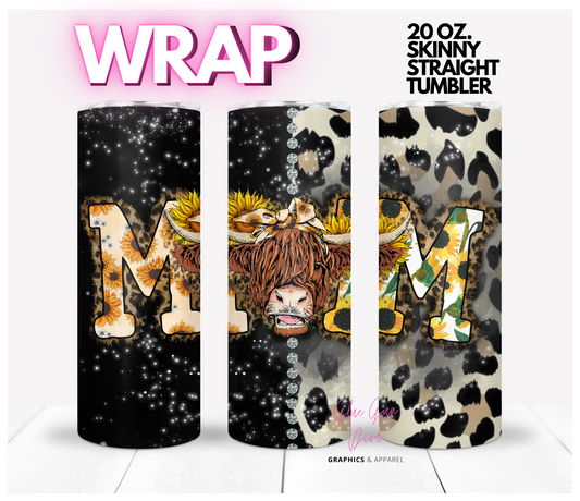 Mom Cow Sunflowers- Digital tumbler wrap for 20 oz skinny straight tumbler