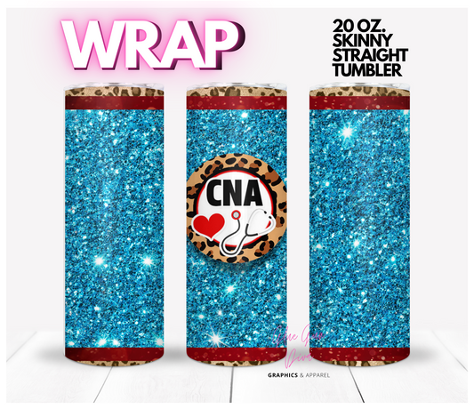 CNA Teal Glitter-   Digital tumbler wrap for 20 oz skinny straight tumbler