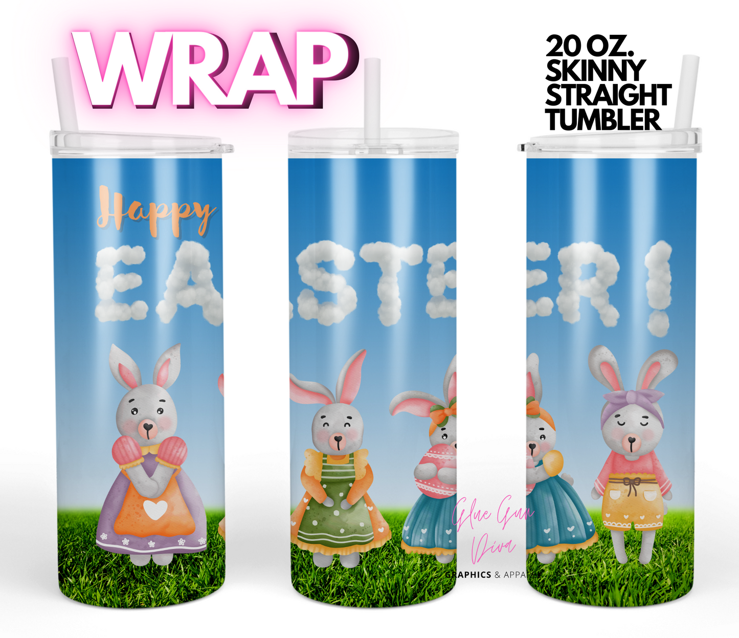 Easter Clouds-  Digital tumbler wrap for 20 oz skinny straight tumbler