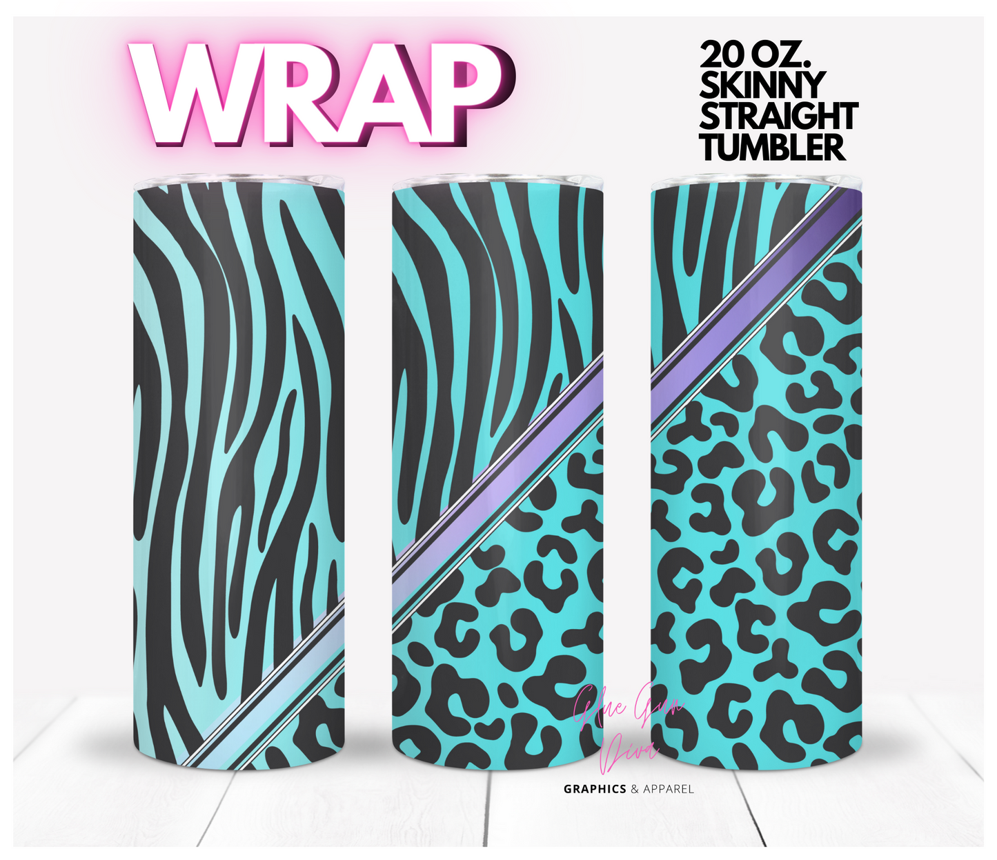 Bundle of Two Animal Prints - Pink and Teal-  Digital tumbler wrap for 20 oz skinny straight tumbler