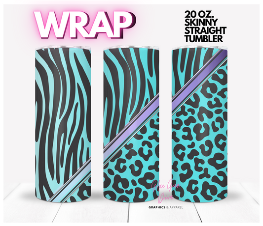 Bundle of Two Animal Prints - Pink and Teal-  Digital tumbler wrap for 20 oz skinny straight tumbler