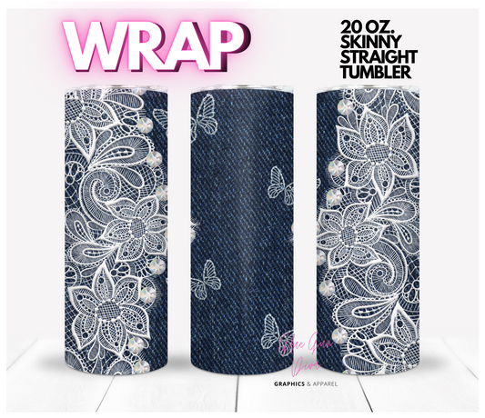 Jean Lace Butterflies- Digital tumbler wrap for 20 oz skinny straight tumbler