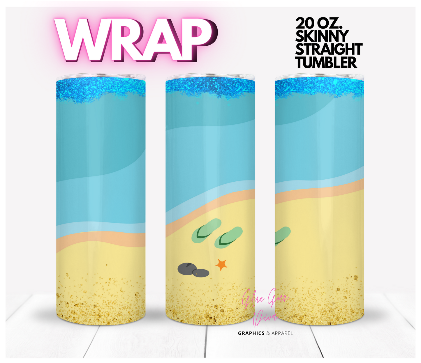 Beach sandals background - Digital tumbler wrap for 20 oz skinny straight tumbler