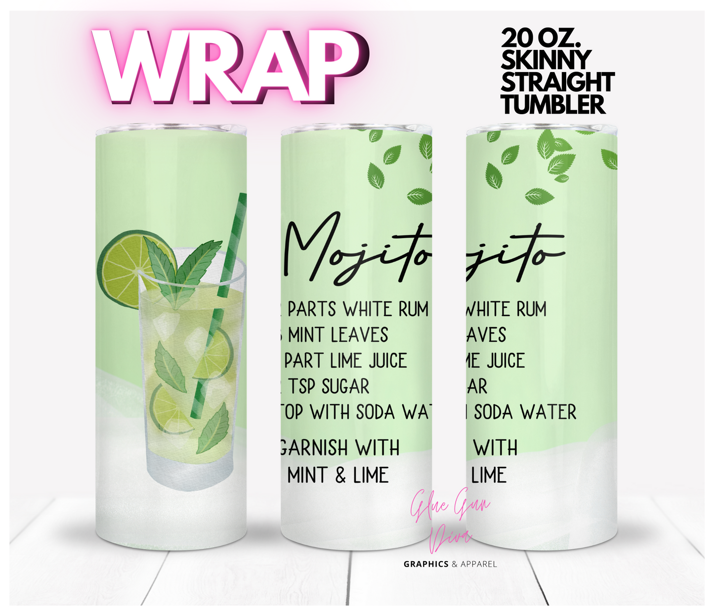 Mojito- Digital tumbler wrap for 20 oz skinny straight tumbler