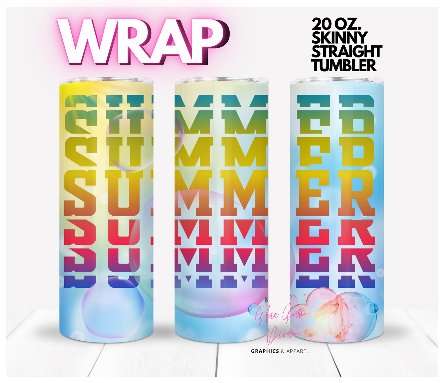 Summer Bubbles -  digital tumbler wrap for 20 oz skinny straight tumbler