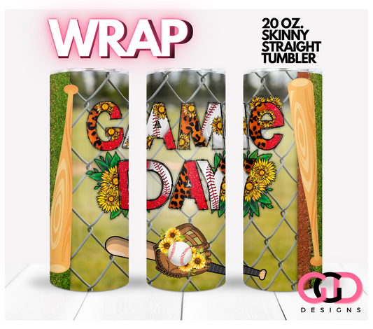 Game Day Sunflowers and Bats-   Digital tumbler wrap for 20 oz skinny straight tumbler