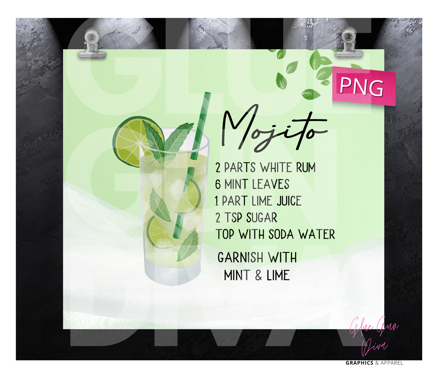 Mojito- Digital tumbler wrap for 20 oz skinny straight tumbler