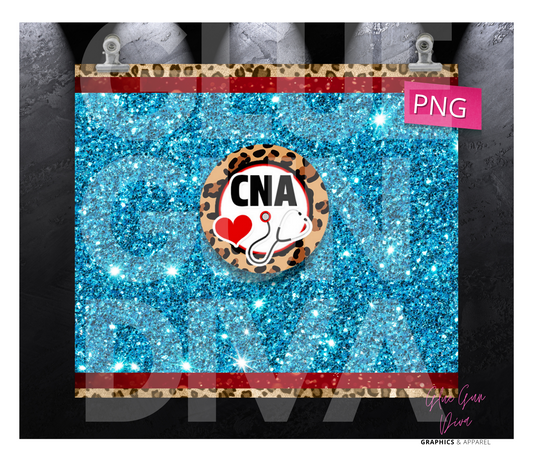 CNA Teal Glitter-   Digital tumbler wrap for 20 oz skinny straight tumbler