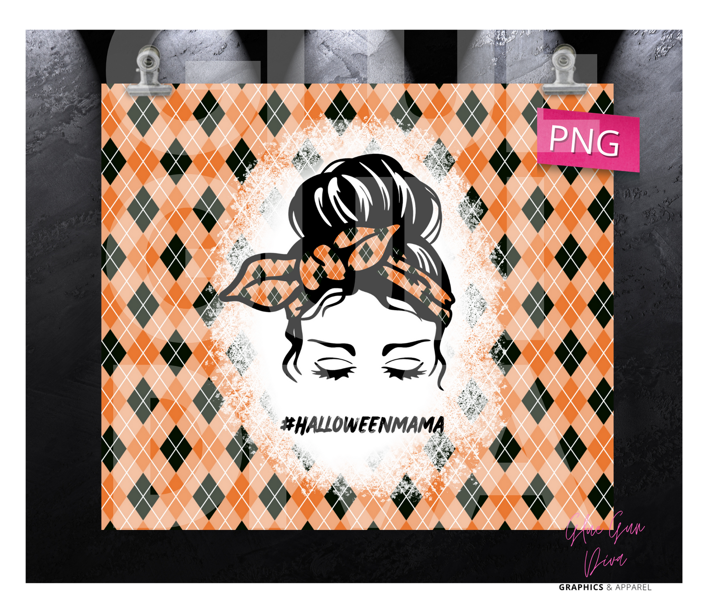 Halloween Mom Messy Bun Diamonds -Digital tumbler wrap for 20 oz skinny straight tumbler