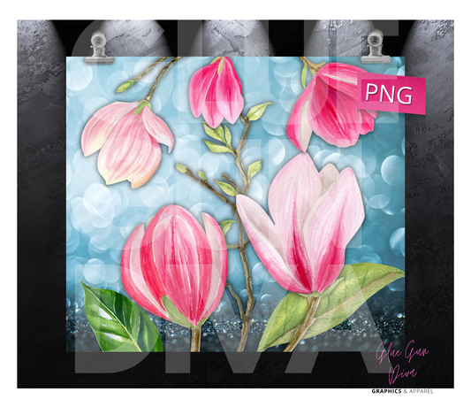 Pink magnolias-   Digital tumbler wrap for 20 oz skinny straight tumbler