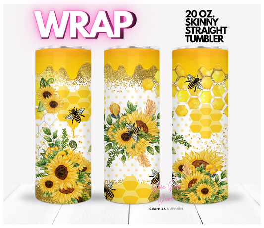 Bees and Sunflowers- Digital tumbler wrap for 20 oz skinny straight tumbler