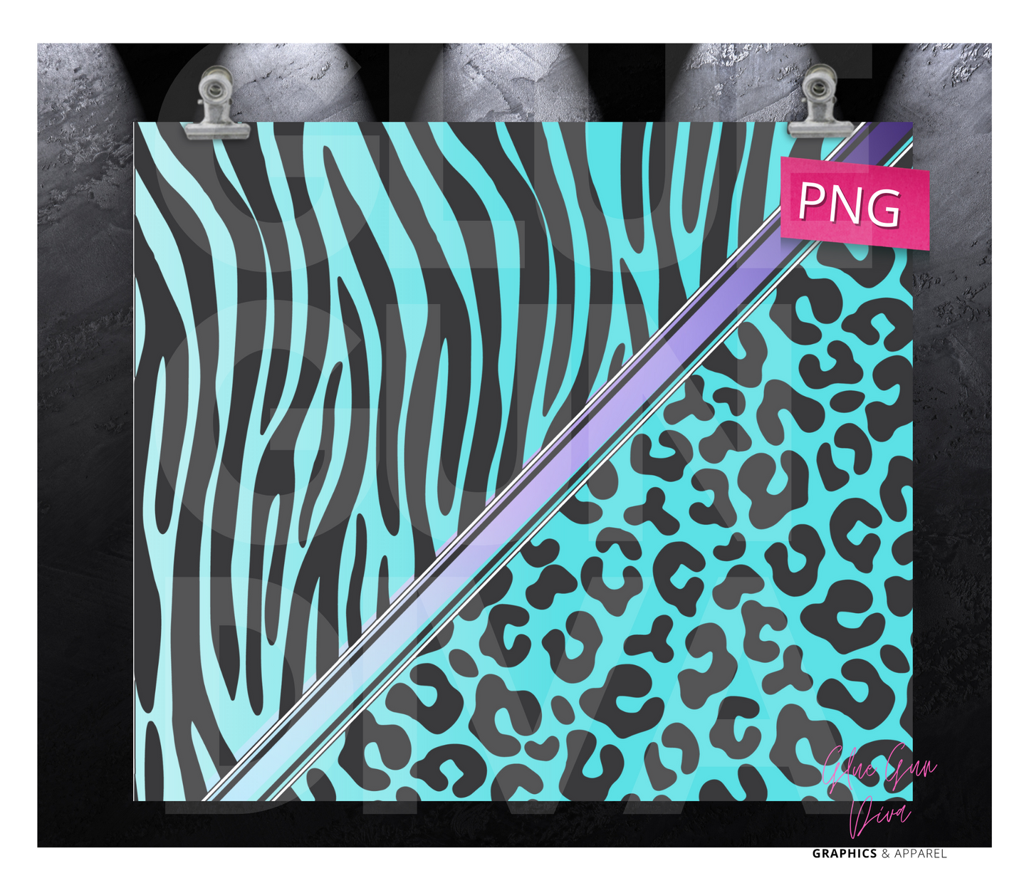 Bundle of Two Animal Prints - Pink and Teal-  Digital tumbler wrap for 20 oz skinny straight tumbler