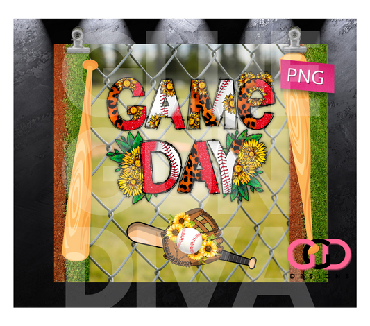 Game Day Sunflowers and Bats-   Digital tumbler wrap for 20 oz skinny straight tumbler