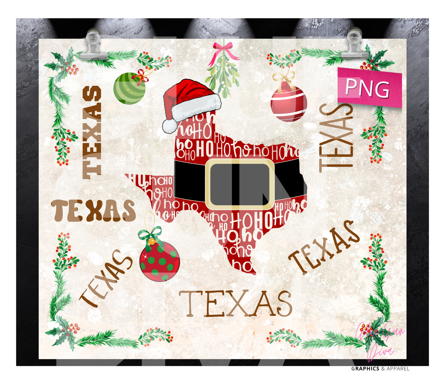 Texas HoHoHo - Digital tumbler wrap for 20 oz skinny straight tumbler