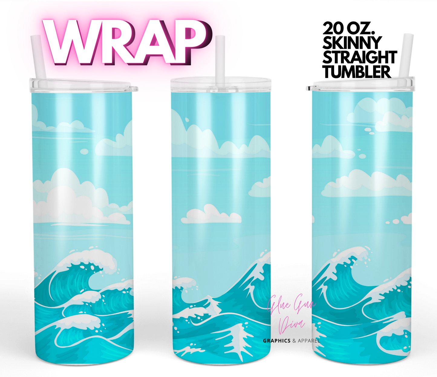 Japanese waves - Digital tumbler wrap for 20 oz skinny straight tumbler