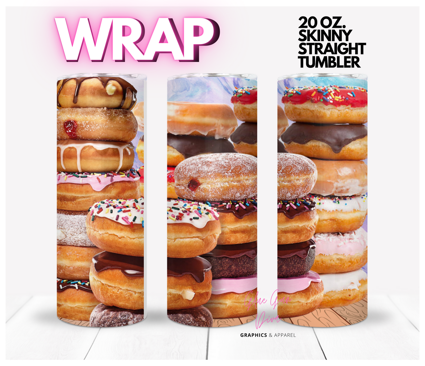 Stacked Donuts- Digital tumbler wrap for 20 oz skinny straight tumbler