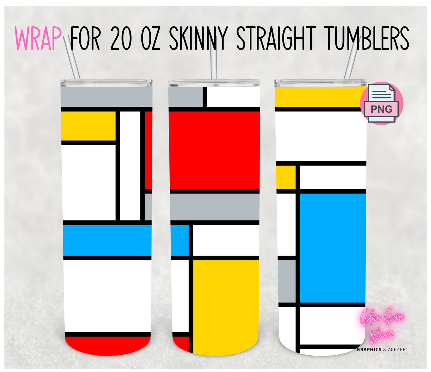 Geometrical Rectangles-  Digital tumbler wrap for 20 oz skinny straight tumbler