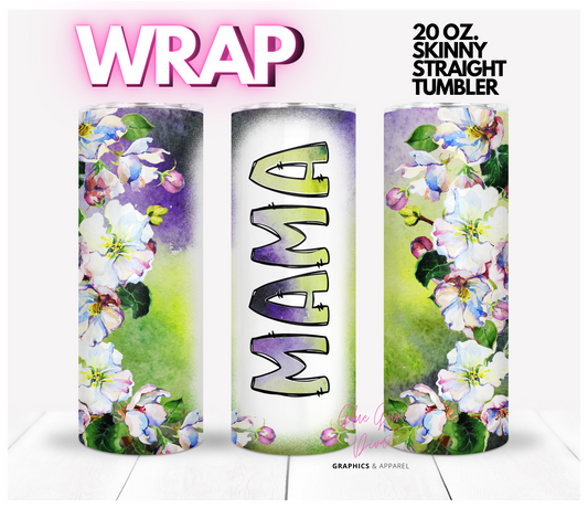 MAMA Flowers Green and Purple Background- Digital tumbler wrap for 20 oz skinny straight tumbler