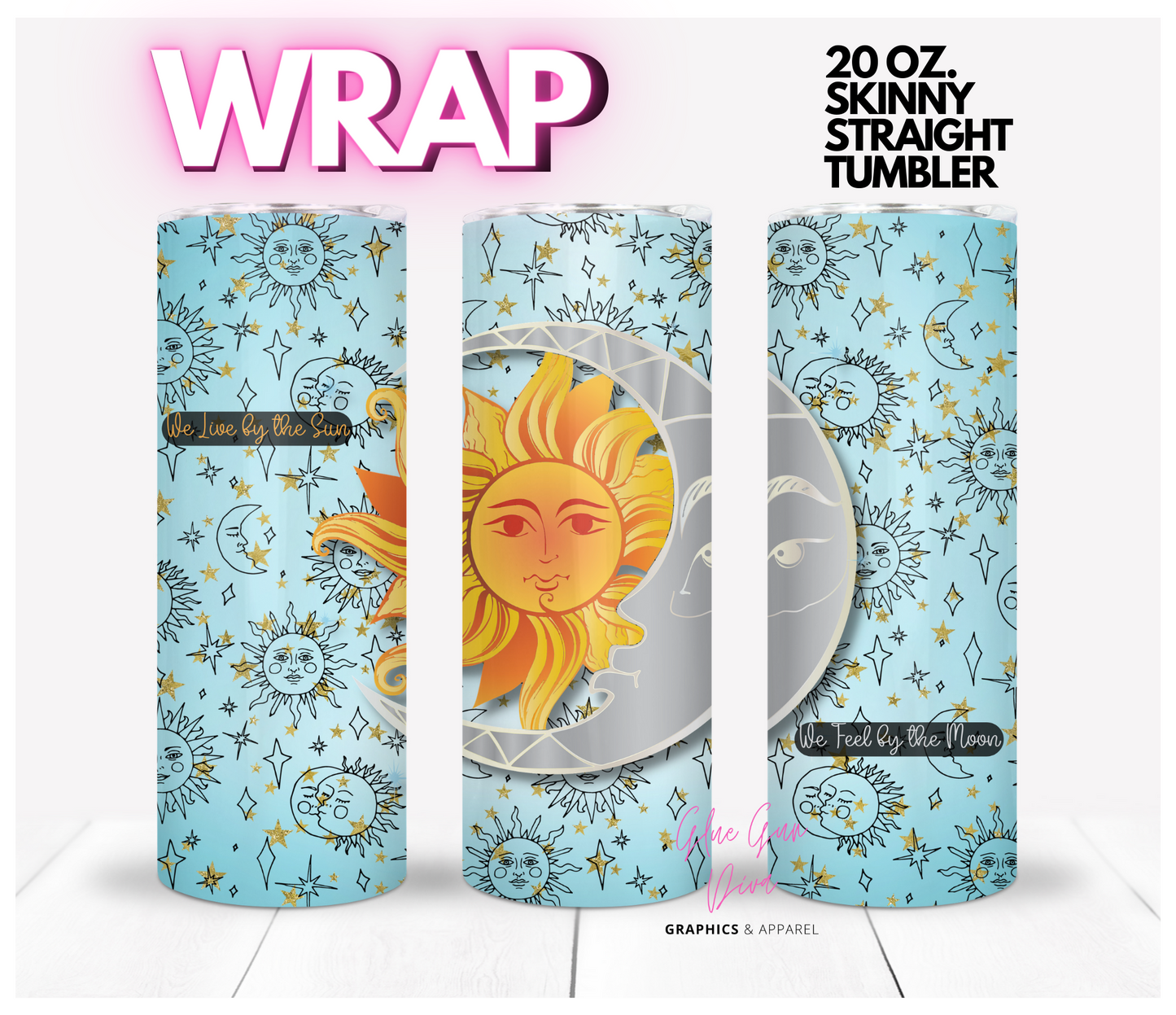 Sun and Moon -  Digital tumbler wrap for 20 oz skinny straight tumbler