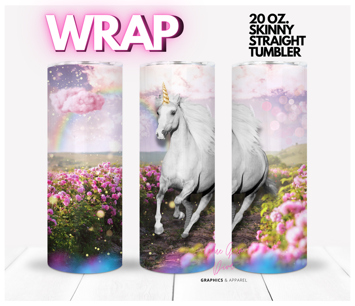 Unicorn Trot- Digital tumbler wrap for 20 oz skinny straight tumbler