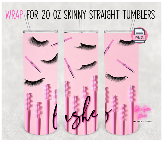 Lashes Pink - Digital tumbler wrap for 20 oz skinny straight tumbler