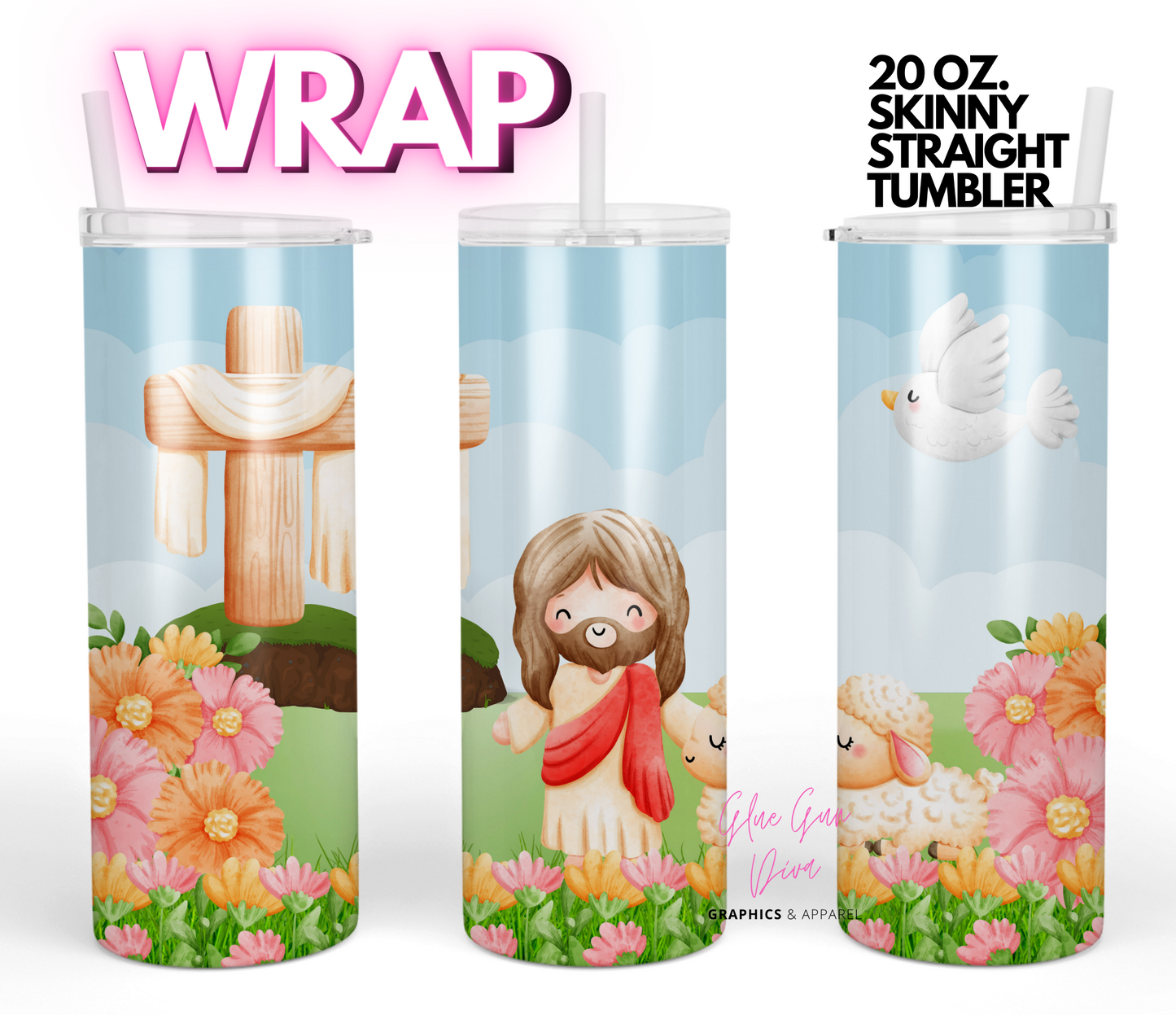 Jesus Easter scene - Digital tumbler wrap for 20 ox skinny straight tumbler